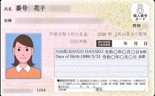 振り仮名を追記したマイナンバーカードのサンプル