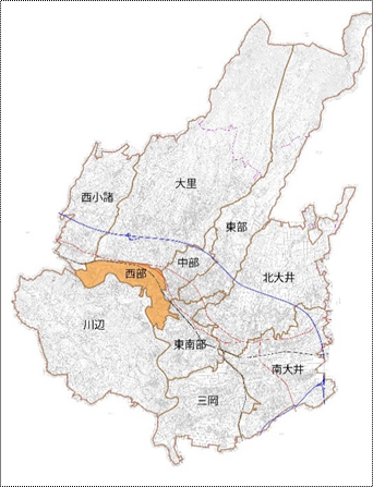 中央（西部）地区紹介の地図のイラスト