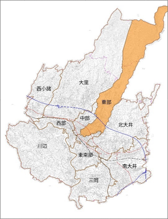 中央（東部）地区紹介の地図のイラスト