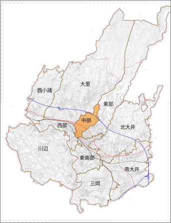 中央（中部）地区紹介の地図のイラスト